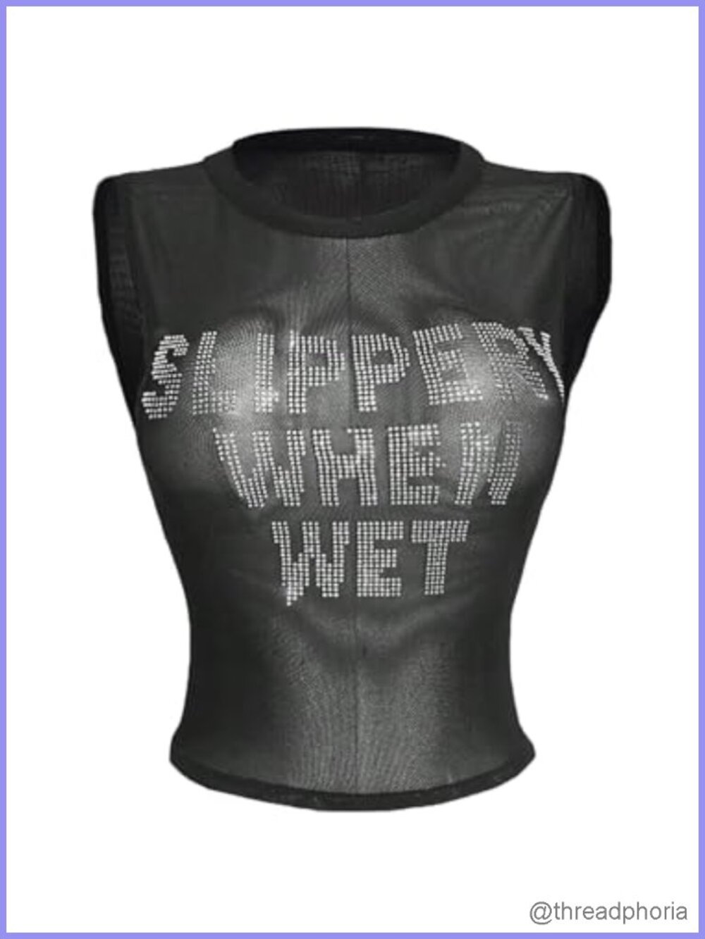 Plus Size Rhinestone Letter Sheer Mesh Y2K Crop Tank Top Sleeveless Crew